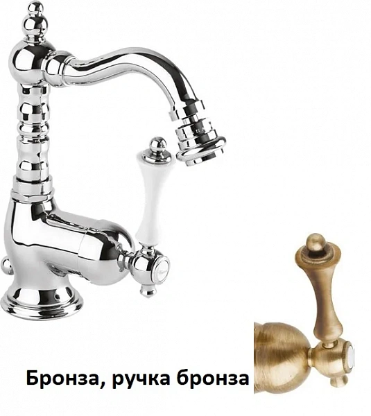 MARGOT-BSM2-02-M Смеситель для биде однорычажный c донным клапаном, бронза, ручка бронза