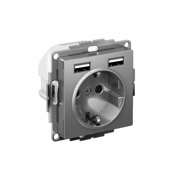 ATLASDESIGN РОЗЕТКА 16А c 2 USB A+A, 5В/2,4 А, 2х5В/1,2 А, механизм, СТАЛЬ