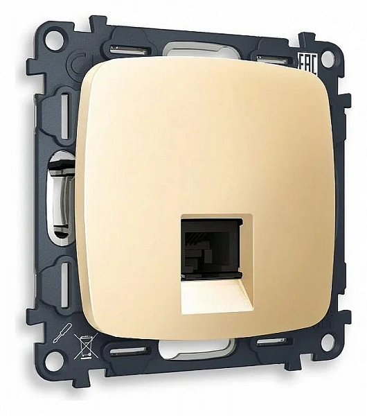 Комплект механизма компьютерной розетки OMEGA MO612010 Шампань RJ-45(8P8C) CAT6 1000 Base-T с автома
