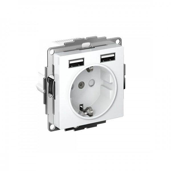 ATLASDESIGN РОЗЕТКА 16А с 2 USB A+A, 5В/2,4А, 2х5В/1,2А, механизм, БЕЛЫЙ