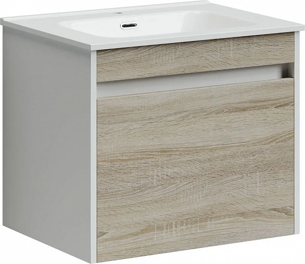 Тумба подвесная SANCOS Smart 590х450х500, c двумя ящиками оснащенными доводчиками, дуб бардолино/бел