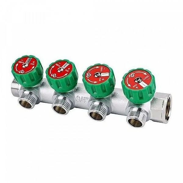 Коллектор регулирующий Varmega VM14614, 3/4", на 4 выхода 3/4"ЕК, хромированный