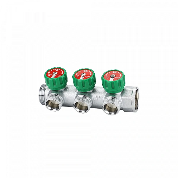 Коллектор регулирующий Varmega VM14623, 1", на 3 выхода 1/2", хромированный