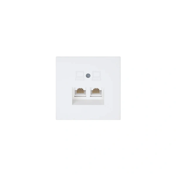 Интернет-розетка RJ45 двойная с накладкой, цвет Белый матовый (soft touch)
