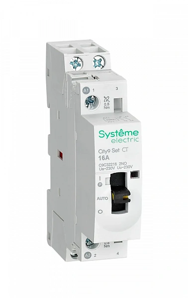 Systeme Electric City9 SET Модульный контактор 2P 2НО 16A, Ручное управление, AC 230В-230В