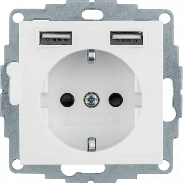 Розетка SCHUKO и 2 USB-розетки для подзарядки, S.1, цвет: полярная белизна, глянцевый