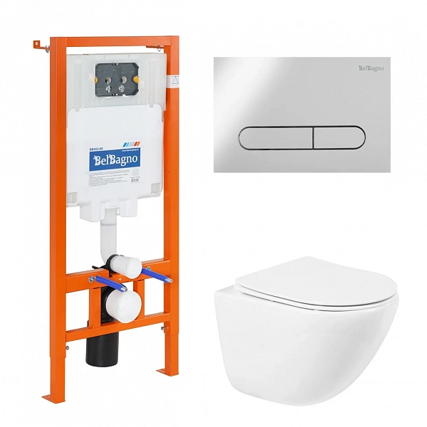 Комплект 4 в 1 Унитаз подвесной BelBagno AMANDA BB051CHR с сиденьем BB051SC + Система инсталляции дл
