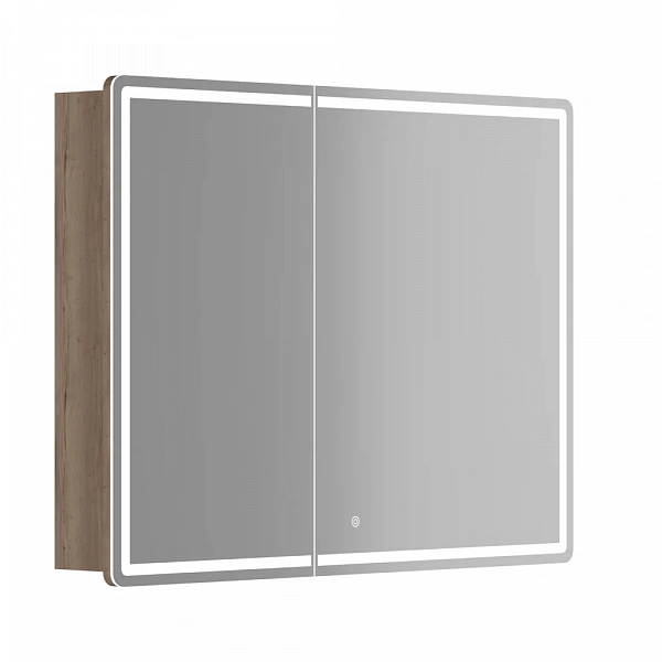Зеркальный шкаф для ванной комнаты SANCOS Mirror 990x150х740 мм, с LED подсветкой, цвет дуб галифакс
