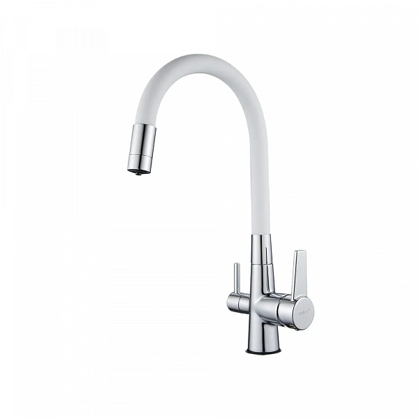 Смеситель для кухни D-lin D159317-3 с подключением фильтра питьевой воды и гибким изливом, белый