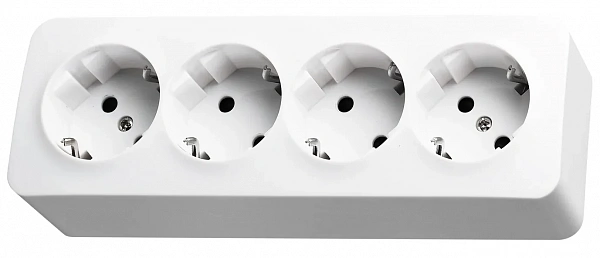Четырех местная розетка Schuko со шторками, наклодного монтажа, (цвет белый) 16A 250V~ 2P+T JASMART