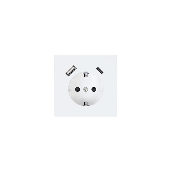 Розетка SCHUKO© с USB A+C с защитными шторками 16A 250V~ 2P+T USB 25W, цвет Белый матовый (soft touc