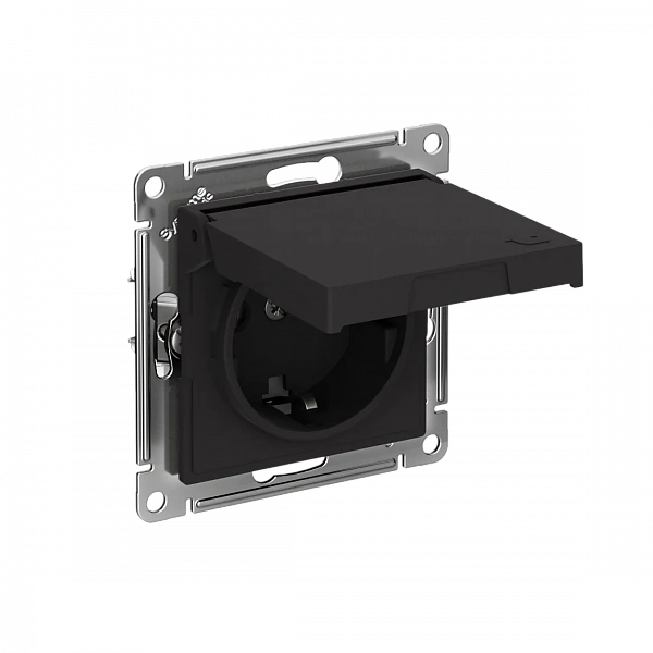 ATLASDESIGN РОЗЕТКА с заземл. со шторк. с крышкой,16А,IP20,мех., быстрозажим. клем., КАРБОН