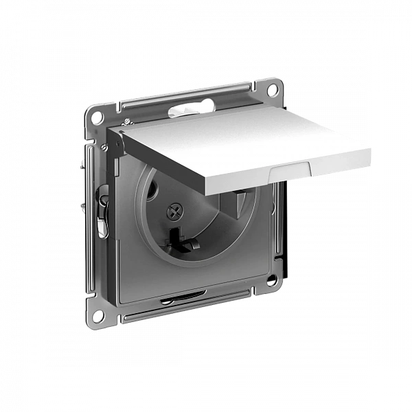 ATLASDESIGN РОЗЕТКА с заземл. со шторками с крышкой, 16А, IP20, механизм, СТАЛЬ