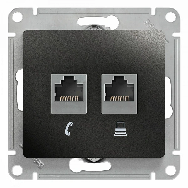 GLOSSA РОЗЕТКА двойная RJ11+RJ45, кат.5Е, АНТРАЦИТ