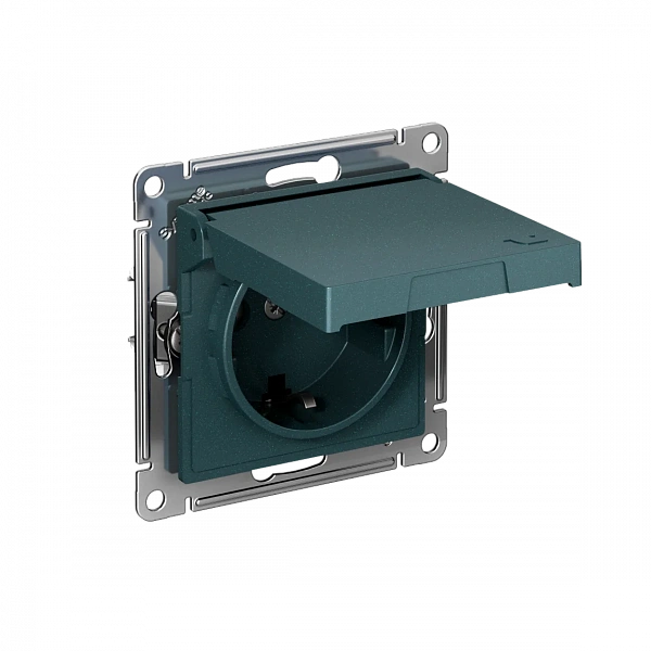 Systeme Electric AtlasDesign Изумруд Розетка с заземл. со шторк. с крышкой, 16А, IP20, мех., быстроз