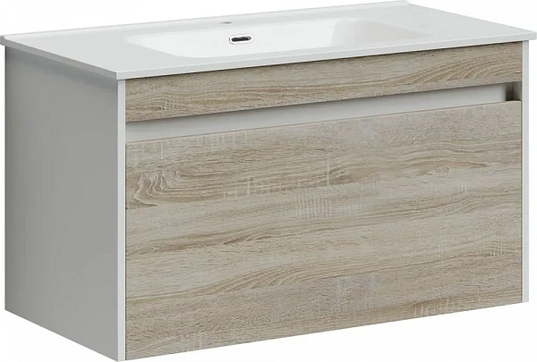 Тумба подвесная SANCOS Smart 890х450х500, c двумя ящиками оснащенными доводчиками, дуб бардолино/бел