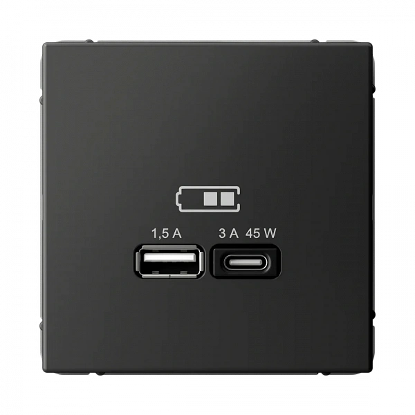 ARTGALLERY USB РОЗЕТКА A + тип-C 45Вт высокоскор.заряд. QC, PD, механизм, БАЗАЛЬТ