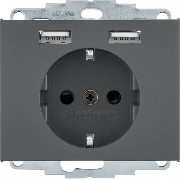 Розетка SCHUKO и 2 USB-розетки для подзарядки, K.1, цвет: антрацитовый