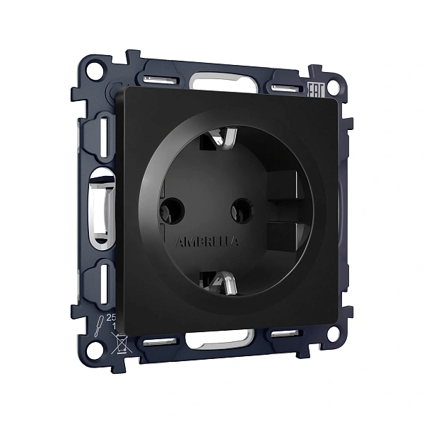Комплект механизма электрической розетки ALFA MA806010 Черный матовый 16A-250V 50Hz 2P+E с заземлени