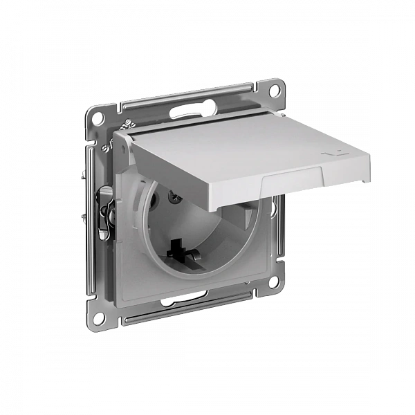 ATLASDESIGN РОЗЕТКА с заземл. со шторк. с крышкой, 16А,IP20, мех., быстрозажим. клем., АЛЮМИНИЙ