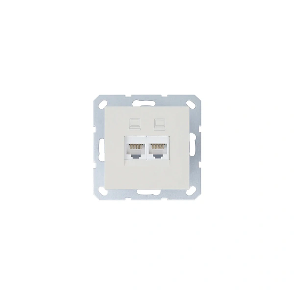 Интернет-розетка RJ45 двойная с накладкой, цвет слоновая кость