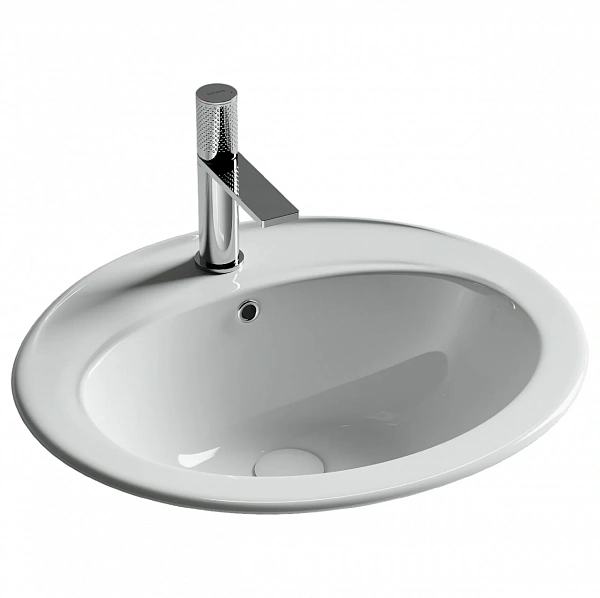 Раковина встраиваемая сверху CERAMICANOVA Sun с отверстием слива - перелива овальной формы 565x495x2