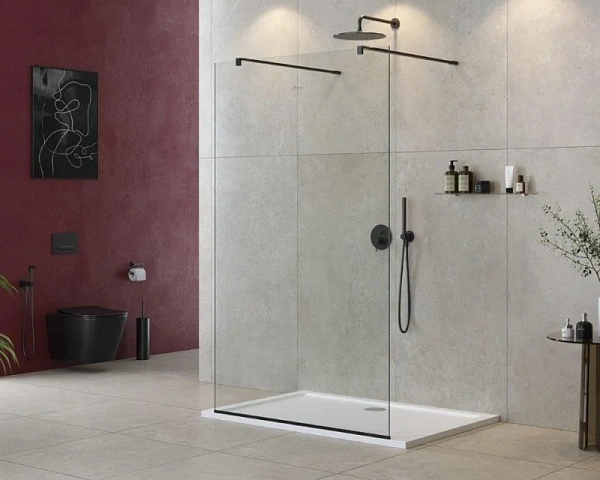 LIBERTA-L-2-120-120-C-NERO Душевая перегородка с возможностью двустороннего входа, стекло прозрачное
