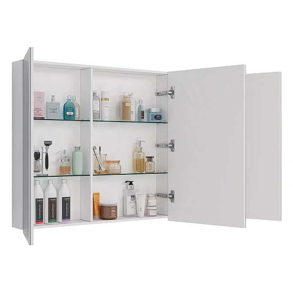 Шкаф зеркальный Lemark UNIVERSAL 90х80 см 3-х дверный, цвет корпуса: Белый глянец