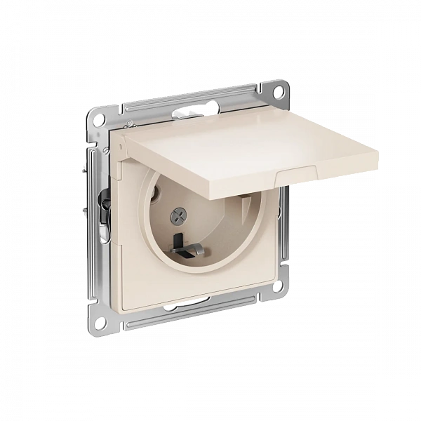 ATLASDESIGN РОЗЕТКА с заземл. со шторк. с крышкой, 16А, IP20, механизм, БЕЖЕВЫЙ