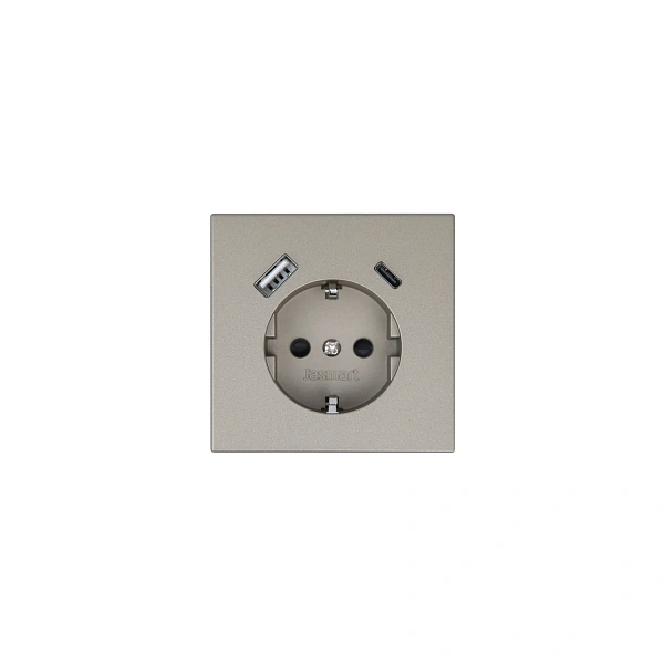 Розетка SCHUKO© с USB A+C с защитными шторками 16A 250V~ 2P+T USB 25W, цвет Бронза