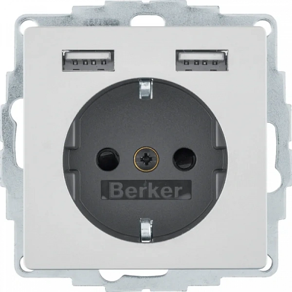 Розетка SCHUKO и 2 USB-розетки для подзарядки, Q.x, цвет: алюминиевый
