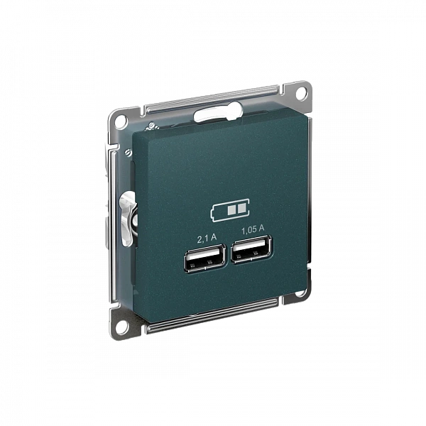 ATLASDESIGN USB РОЗЕТКА A+A, 5В/2,1 А, 2х5В/1,05 А, механизм, ИЗУМРУД