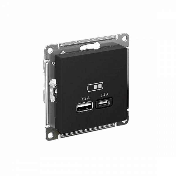 ATLASDESIGN USB РОЗЕТКА А+С, 5В/2,4А, 2х5В/1,2 А, механизм, КАРБОН