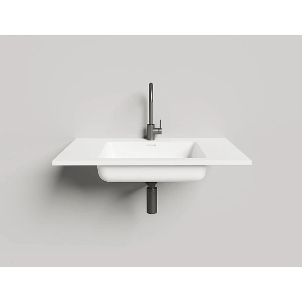 Salini ONDA Раковина 800x500х163мм, без отв. под смес, c  переливом, мат-л: S-Stone, белый матовый