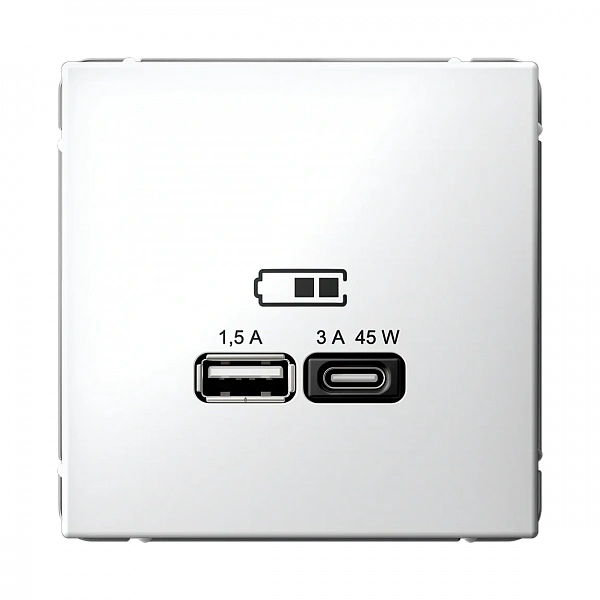 ARTGALLERY USB РОЗЕТКА A + тип-C 45Вт высокоскор.заряд. QC, PD, механизм, БЕЛЫЙ