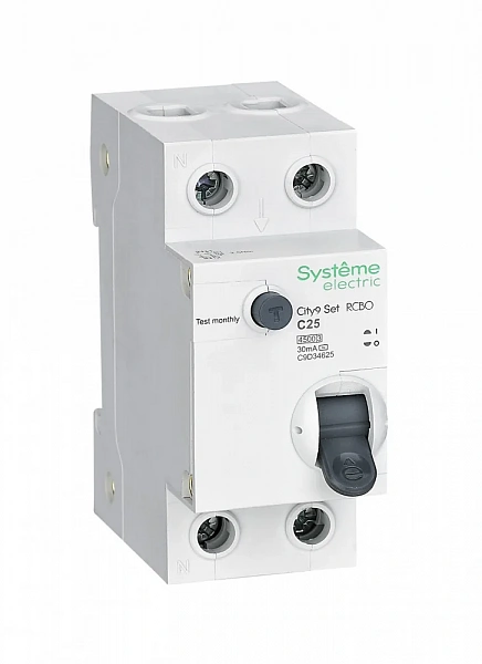 Systeme Electric City9 Set Авт. выкл. диф. тока (АВДТ) 1P+N С 25А 4.5kA 30мА Тип-AС 230В