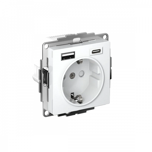 ATLASDESIGN РОЗЕТКА 16А с 2 USB A+C, 5В/2,4А/3,0А, 2х5В/1,5А, механизм, БЕЛЫЙ