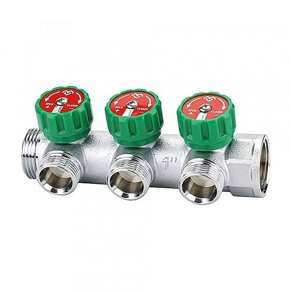 Коллектор регулирующий Varmega VM14633, 1", на 3 выхода 3/4"ЕК, хромированный