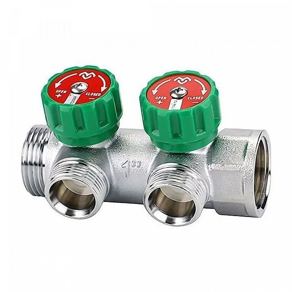 Коллектор регулирующий Varmega VM14632, 1", на 2 выхода 3/4"ЕК, хромированный