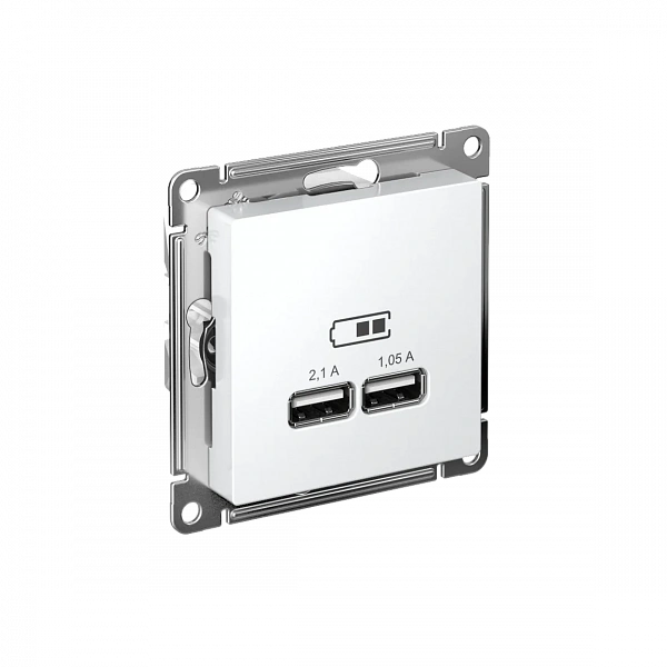ATLASDESIGN USB РОЗЕТКА A+A, 5В/2,1 А, 2х5В/1,05 А, механизм, БЕЛЫЙ