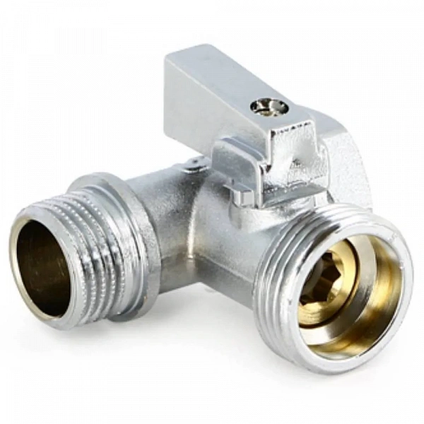 Кран шаровой ННВ 1/2" x 3/4" х 1/2" проходной для стиральных машин, флажок, хромированный Uni-Fitt