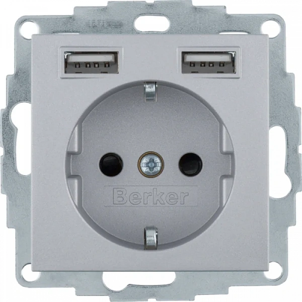 Розетка SCHUKO и 2 USB-розетки для подзарядки, S.1/B.x, цвет: алюминиевый