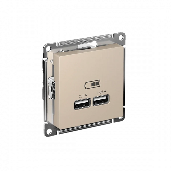 ATLASDESIGN USB РОЗЕТКА A+A, 5В/2,1 А, 2х5В/1,05 А, механизм, ПЕСОЧНЫЙ