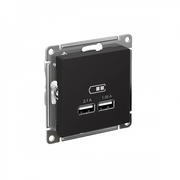 ATLASDESIGN USB РОЗЕТКА A+A, 5В/2,1 А, 2х5В/1,05 А, механизм, КАРБОН