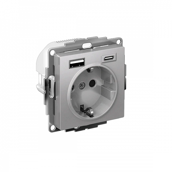 ATLASDESIGN РОЗЕТКА 16А c 2 USB A+C, 5В/2,4А/3,0А, 2х5В/1,5А, механизм, АЛЮМИНИЙ