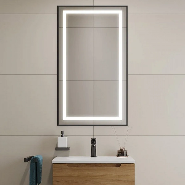Зеркало в алюминиевой раме со встроенным светильником BelBagno SPCKRAFT-1000-800-SENS-NERO