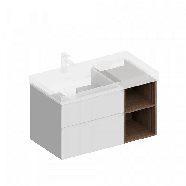 Kerama Marazzi CUB.90.2Lh/WHTM.N Тумба CUBO левая подвесная с ящиками 90, белая матовая-структ.орех
