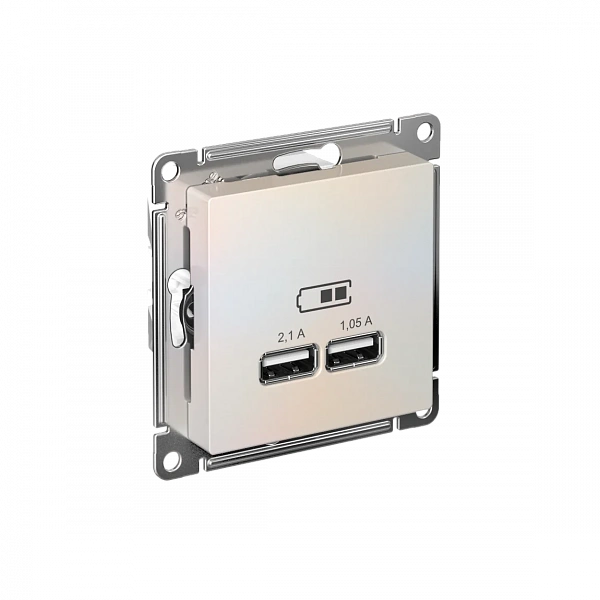 ATLASDESIGN USB РОЗЕТКА A+A, 5В/2,1 А, 2х5В/1,05 А, механизм, ЖЕМЧУГ