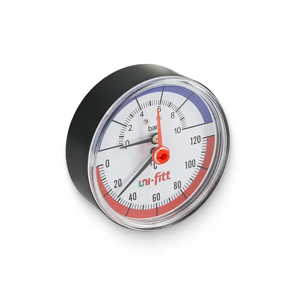 Термоманометр аксиальный 10 бар, 120 C, диаметр 80 мм, 1/2"Н Uni-Fitt