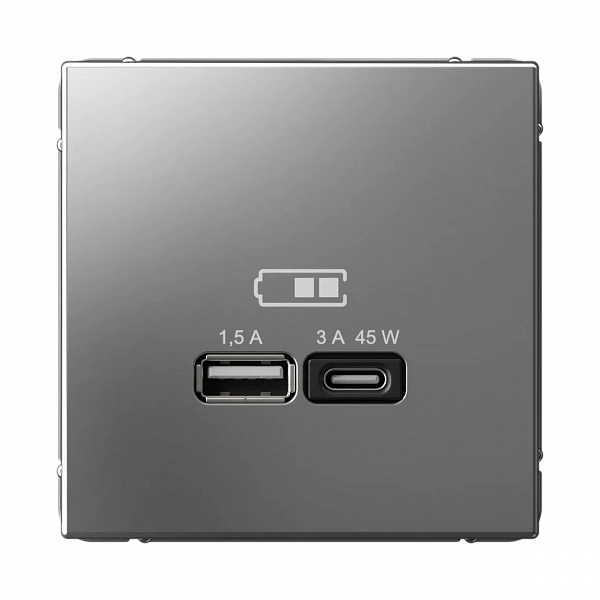 ARTGALLERY USB РОЗЕТКА A + тип-C 45Вт высокоскор.заряд. QC, PD, механизм, СТАЛЬ